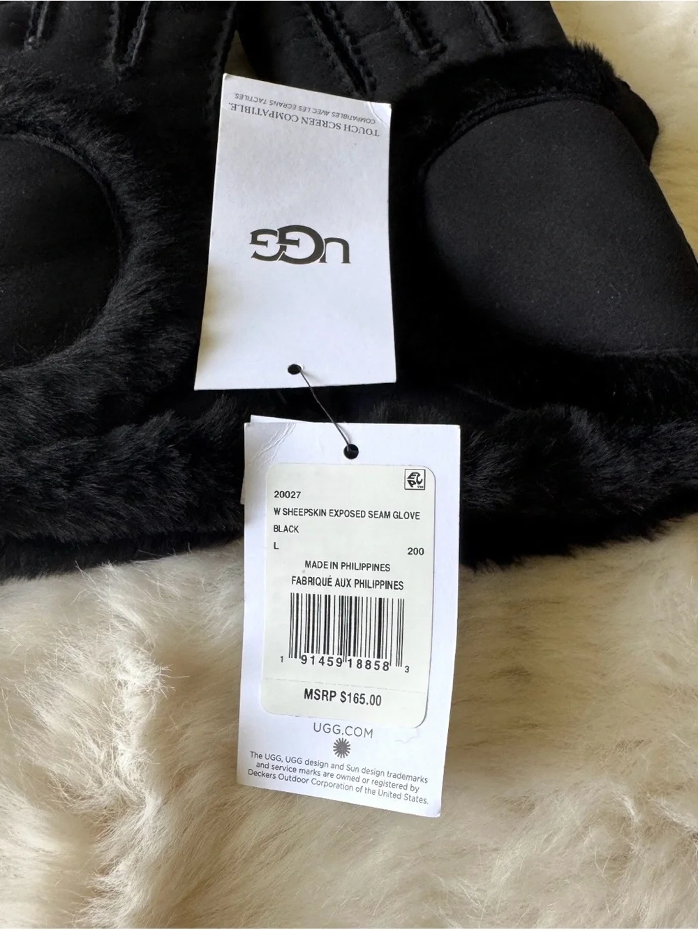 UGG Black Suede-Look Faux Fur Trim Women's Gloves